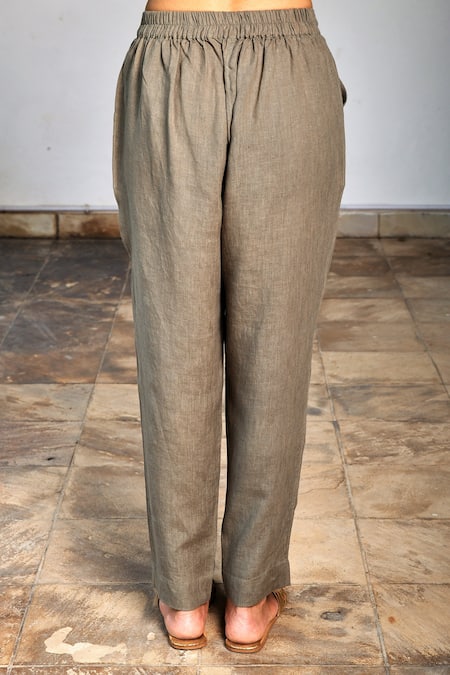 Buy_Linen Bloom_Grey Pure Linen Pants_Online_at_Aza_Fashions