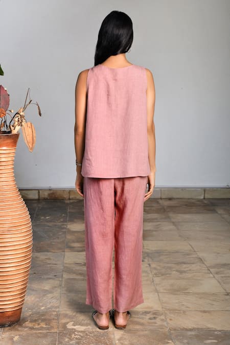 Fuchsia linen Wide Leg Pant Suit