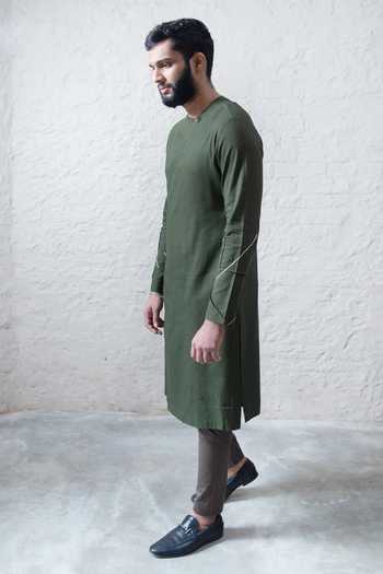 Gram Of Ink_Green And Lycra Full Sleeve Kurta Set_Online_at_Aza_Fashions