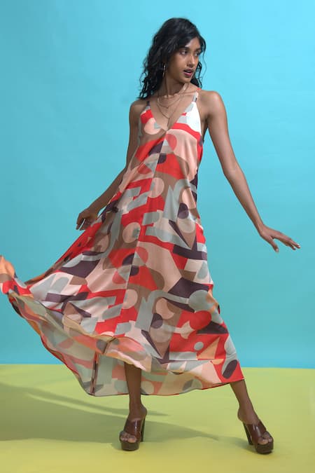 Polyester Abstract Print Maxi Dress ...