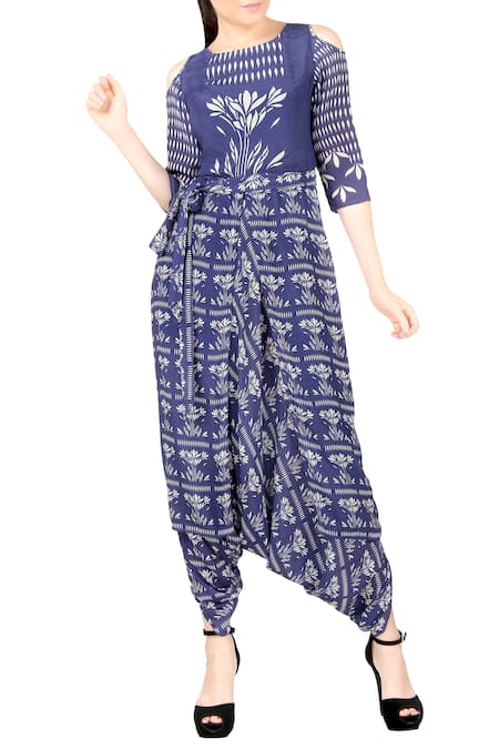 Soup by Sougat Paul Blue Cold Shoulder Dhoti Jumpsuit  