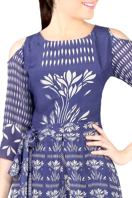 Soup By Sougat Paul_Blue Cold Shoulder Dhoti Jumpsuit _Online_at_Aza_Fashions