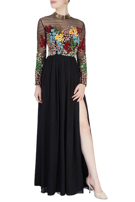 Huemn Black Embroidered Gown  