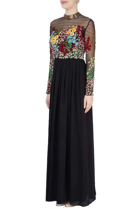 Buy_Huemn_Black Embroidered Gown _Online_at_Aza_Fashions