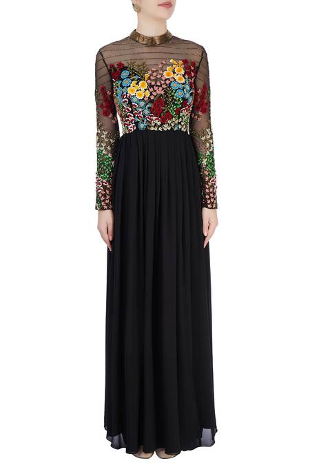 Shop_Huemn_Black Embroidered Gown _Online_at_Aza_Fashions
