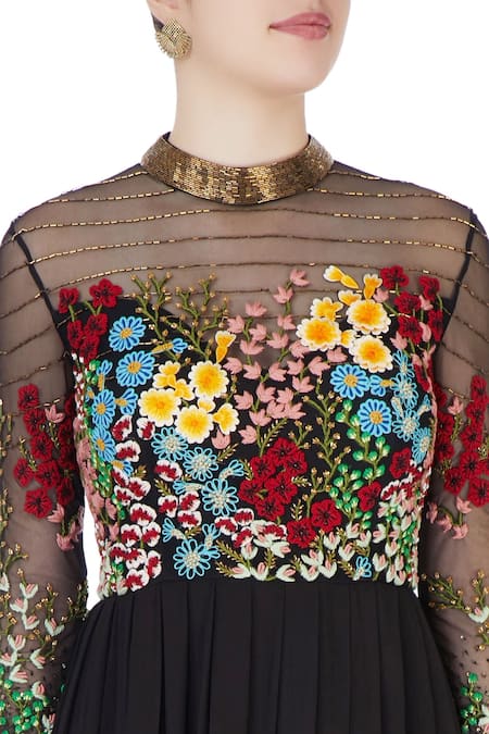 Huemn_Black Embroidered Gown _at_Aza_Fashions