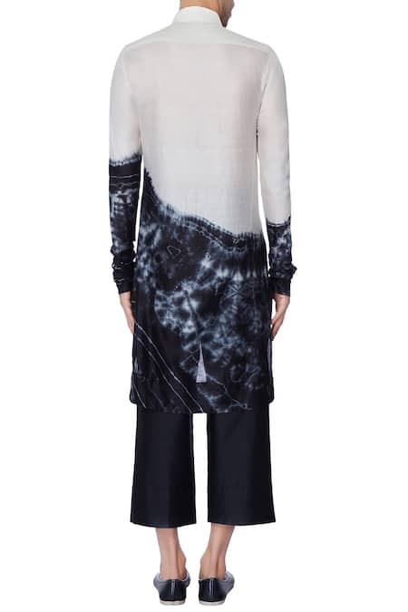 Shop_Bloni_Black Chanderi Woven Tie-dye Shirt  _at_Aza_Fashions