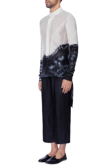 Buy_Bloni_Black Chanderi Woven Tie-dye Shirt  _Online_at_Aza_Fashions