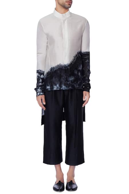 Shop_Bloni_Black Chanderi Woven Tie-dye Shirt  _Online_at_Aza_Fashions