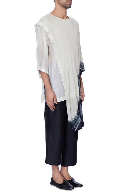 Bloni_White And Black Tie And Dye Short Sleeve Kurta_Online_at_Aza_Fashions
