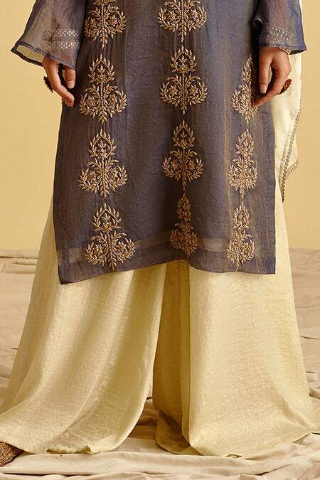 Buy LAHARIO Beige Dupatta Chiffon Self, Kurta Chanderi Silk Tissue, Sharara Satin Set Online at Aza Fashions Buy_LAHARIO_Beige Dupatta Chiffon Self, Kurta Chanderi Silk Tissue, Sharara Satin Set _Online_at_Aza_Fashions