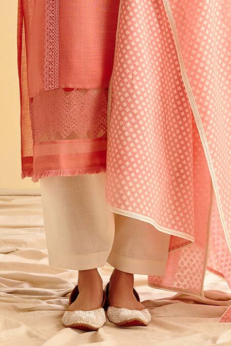 Buy LAHARIO Pink Dupatta Chanderi Self, Kurta Linen Foil, Salwar Pant Cotton Work Set Online at Aza Fashions Buy_LAHARIO_Pink Dupatta Chanderi Self, Kurta Linen Foil, Salwar Pant Cotton Work Set _Online_at_Aza_Fashions