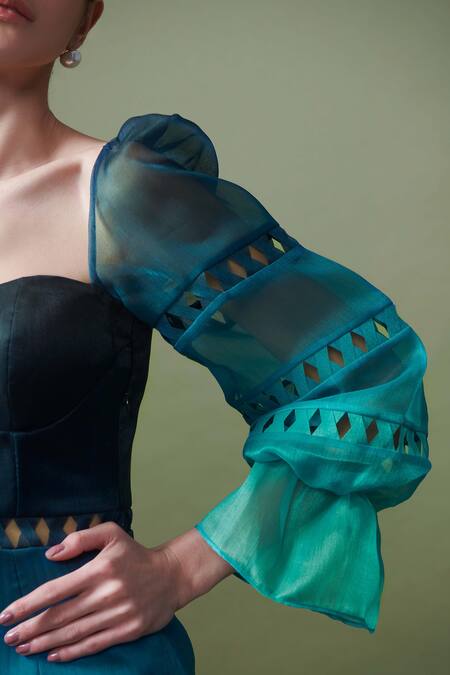 Shriya Khanna_Green Organza Diamond Sweetheart Neck Ombre Dyed Corset Dress_Online_at_Aza_Fashions