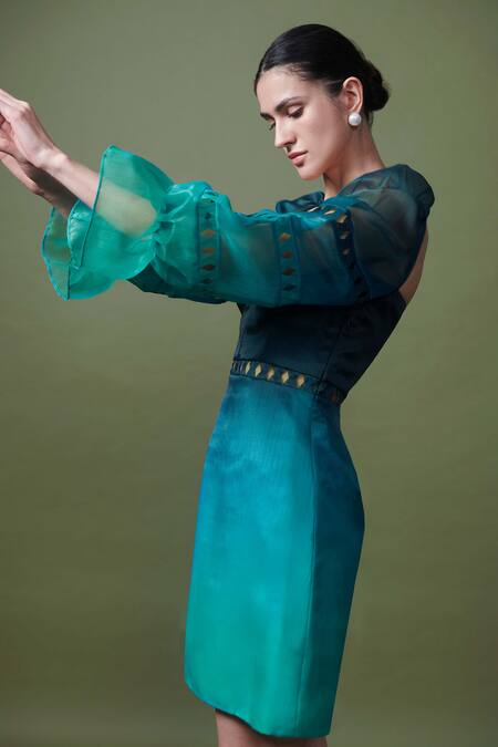 Buy_Shriya Khanna_Green Organza Diamond Sweetheart Neck Ombre Dyed Corset Dress_Online_at_Aza_Fashions