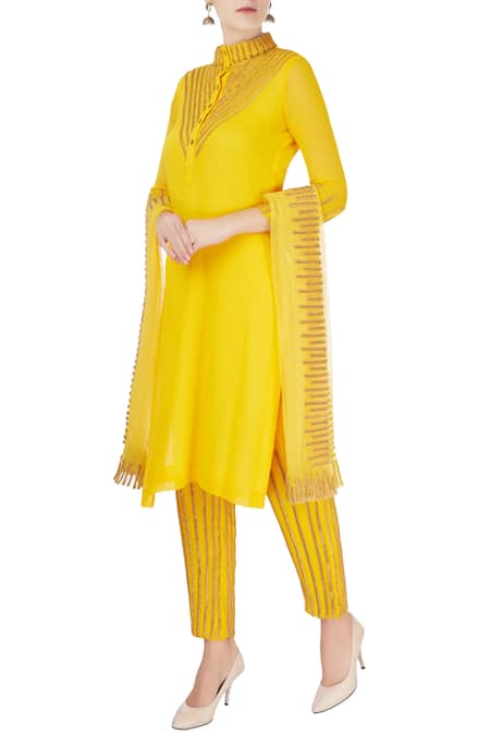 Surendri Yellow Embellished Kurta Set 
