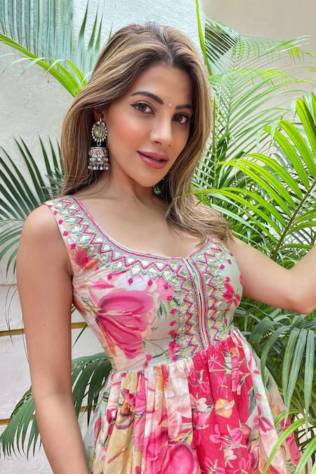 Buy_Gopi Vaid_Red Tunic Silk Pant U Neck Peplum And Dhoti Set _Online_at_Aza_Fashions