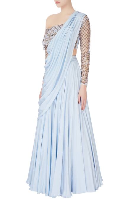 Buy Nitika Kanodia Gupta Blue Organza Zardozi And Salli Bead Work Hand-embroidered Blouse With Lehenga Set Online at Aza Fashions Buy_Nitika Kanodia Gupta_Blue Organza Zardozi And Salli Bead Work Hand-embroidered Blouse With Lehenga Set_Online_at_Aza_Fashions