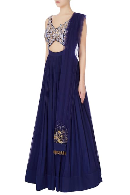 Buy Nitika Kanodia Gupta Blue Hand Embroidered Resham And Bugle Bead Anarkali Gown Online at Aza Fashions Buy_Nitika Kanodia Gupta_Blue Hand Embroidered Resham And Bugle Bead Anarkali Gown_Online_at_Aza_Fashions