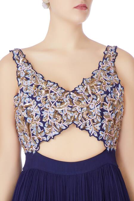 Nitika Kanodia Gupta Blue Hand Embroidered Resham And Bugle Bead Anarkali Gown at Aza Fashions Nitika Kanodia Gupta_Blue Hand Embroidered Resham And Bugle Bead Anarkali Gown_at_Aza_Fashions