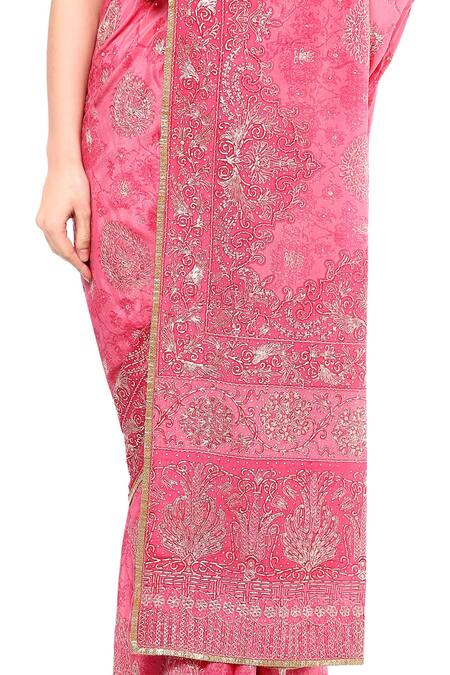 RI.Ritu Kumar_Pink Embellished Saree_Online_at_Aza_Fashions
