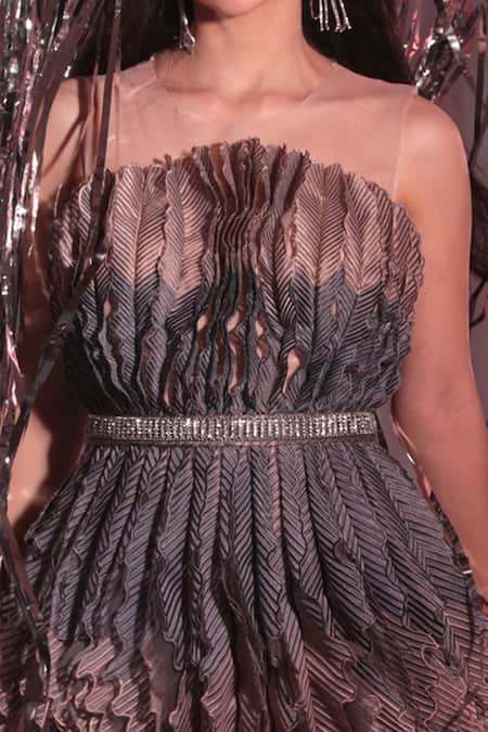 Geisha Designs Grey Polyester Embroidered Geometric Round Christine Dress at Aza Fashions Geisha Designs_Grey Polyester Embroidered Geometric Round Christine Dress _at_Aza_Fashions