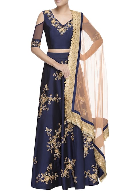 Neha Mehta Couture Blue Zari Lehenga Set For Women