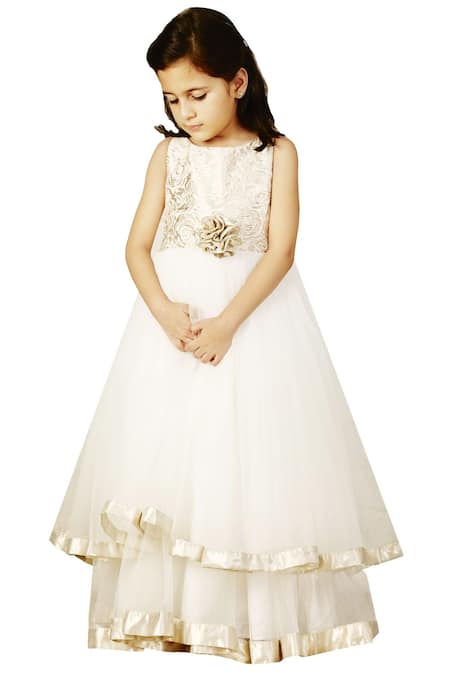 Buy White Viscose Organza Embroidered Thread Work Pearl Waves Gown For Girls  by Ba Ba Baby clothing co Online at Aza Fashions.