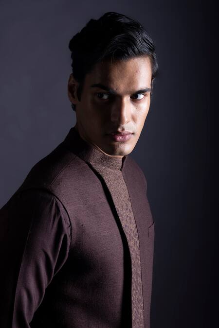 Gram Of Ink_Brown Bundi - Matka Silk Embroidery Thread And Kurta Set_Online_at_Aza_Fashions