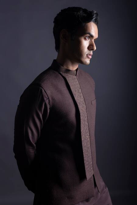 Shop_Gram Of Ink_Brown Bundi - Matka Silk Embroidery Thread And Kurta Set_Online_at_Aza_Fashions