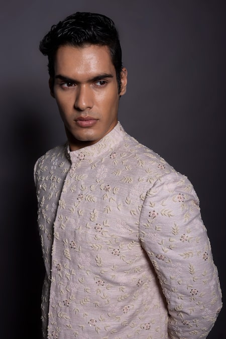 Buy Gram Of Ink Pink Silk, Tissue Embroidery Spring Sherwani Set Online at Aza Fashions Buy_Gram Of Ink_Pink Silk, Tissue Embroidery Spring Sherwani Set_Online_at_Aza_Fashions