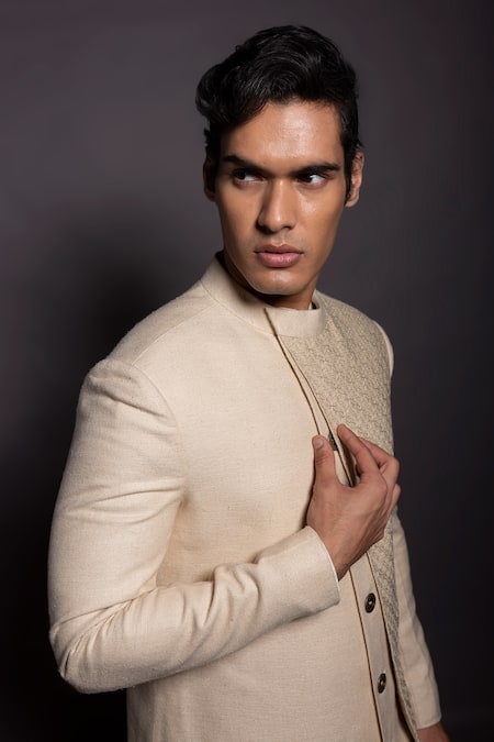 Buy Gram Of Ink Off White Jacket And Pant - Matka & Kurta - Katan Panel & Set Online at Aza Fashions Buy_Gram Of Ink_Off White Jacket And Pant - Matka & Kurta - Katan Panel & Set_Online_at_Aza_Fashions