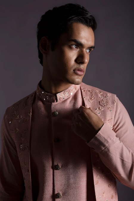 Gram Of Ink_Pink Bundi - Matka Silk Embroidery Thread And Kurta Set_Online_at_Aza_Fashions