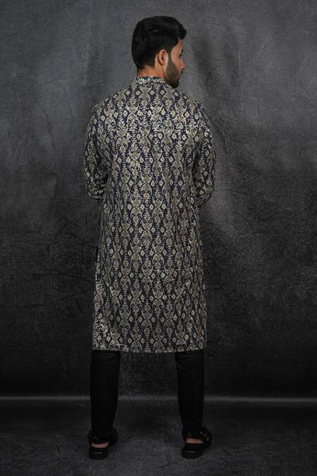 Shop Kasbah Blue Georgette Sequins, Abstract Pattern Print Kurta at Aza Fashions Shop_Kasbah_Blue Georgette Sequins, Abstract Pattern Print Kurta_at_Aza_Fashions