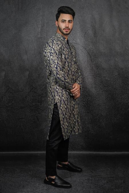 Kasbah Blue Georgette Sequins, Abstract Pattern Print Kurta Online at Aza Fashions Kasbah_Blue Georgette Sequins, Abstract Pattern Print Kurta_Online_at_Aza_Fashions