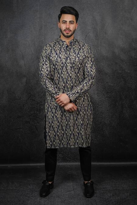 Buy Kasbah Blue Georgette Sequins, Abstract Pattern Print Kurta Online at Aza Fashions Buy_Kasbah_Blue Georgette Sequins, Abstract Pattern Print Kurta_Online_at_Aza_Fashions