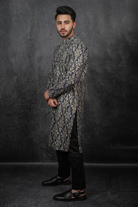 Shop Kasbah Blue Georgette Sequins, Abstract Pattern Print Kurta Online at Aza Fashions Shop_Kasbah_Blue Georgette Sequins, Abstract Pattern Print Kurta_Online_at_Aza_Fashions