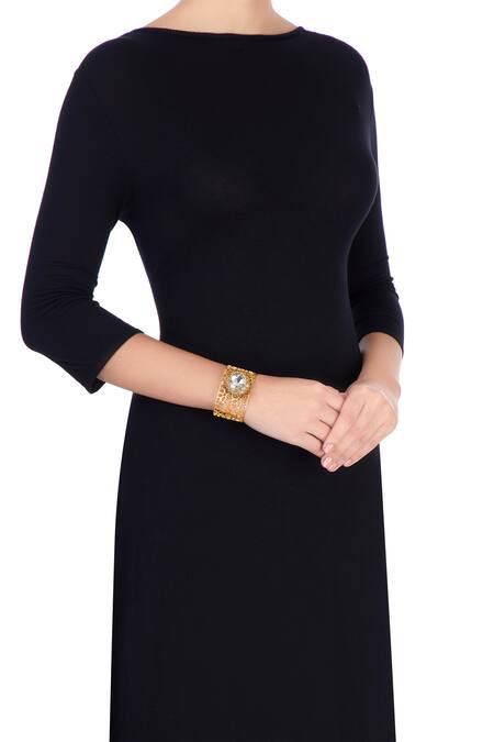 Shop Shillpa Purii Designer Jewellery Gold Plated Stones Embellished Cuff Bangle at Aza Fashions Shop_Shillpa Purii Designer Jewellery_Gold Plated Stones Embellished Cuff Bangle_at_Aza_Fashions