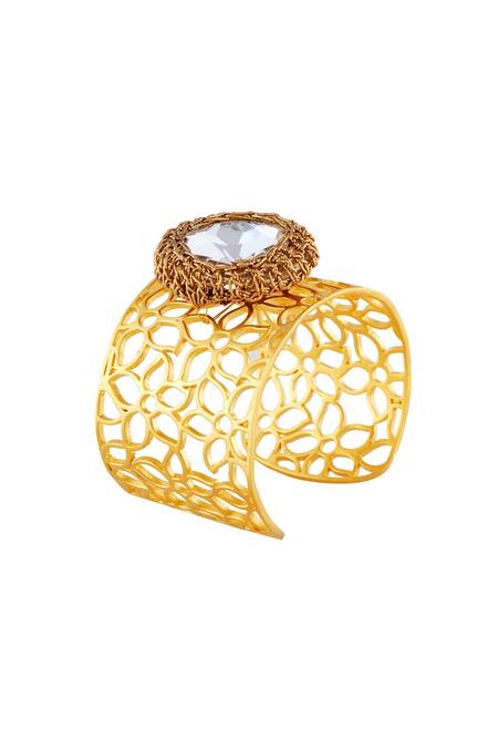 Shillpa Purii Designer Jewellery Gold Plated Stones Embellished Cuff Bangle Online at Aza Fashions Shillpa Purii Designer Jewellery_Gold Plated Stones Embellished Cuff Bangle_Online_at_Aza_Fashions