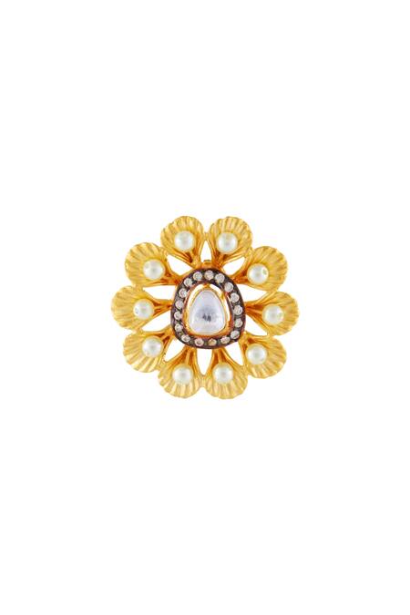 Shillpa Purii Designer Jewellery_White And Gold Flower Stud Earrings _Online_at_Aza_Fashions