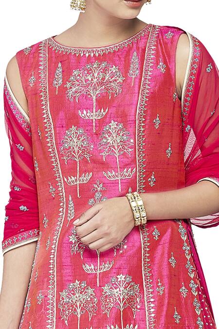 Anita Dongre_Pink Raw Silk Embroidered Tabard_Online_at_Aza_Fashions