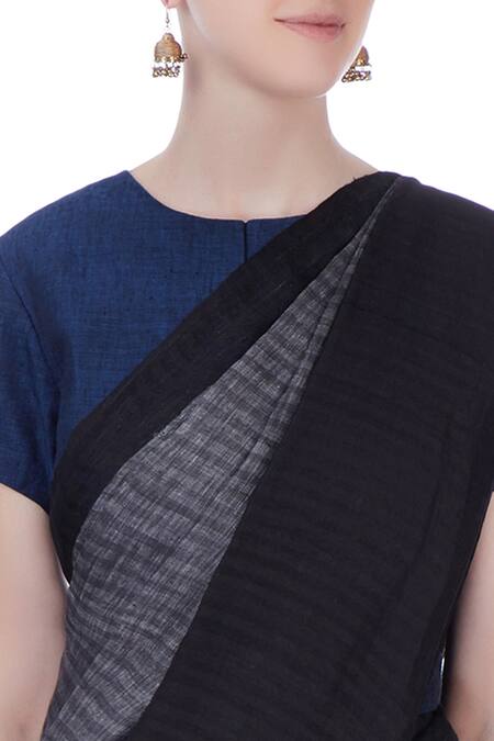 Buy_Anavila_Black Grey Silk Saree With Border _Online_at_Aza_Fashions