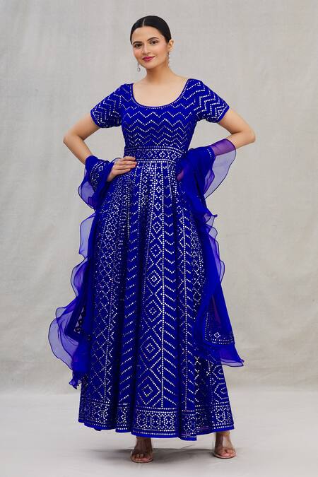 Buy_Asal By Abu Sandeep_Blue Viscose Georgette Embroidery Round Embellished Anarkali Set _Online_at_Aza_Fashions