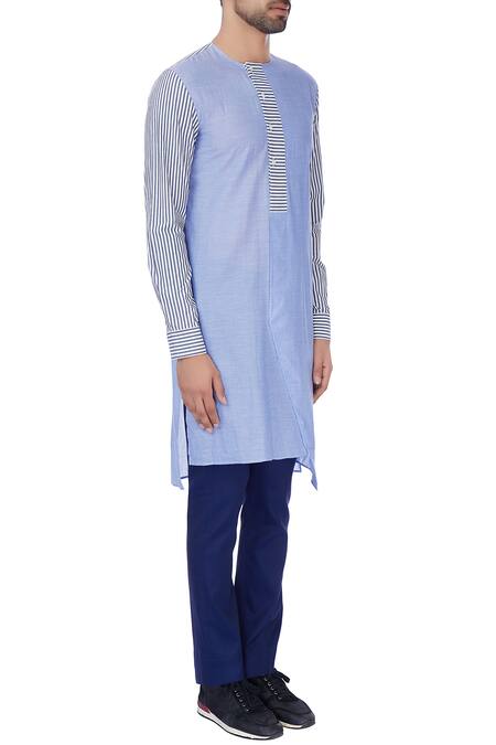 Dhruv Vaish Blue Linen Striped Kurta Online at Aza Fashions Dhruv Vaish_Blue Linen Striped Kurta_Online_at_Aza_Fashions