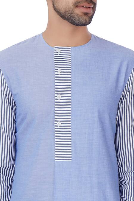 Dhruv Vaish Blue Linen Striped Kurta at Aza Fashions Dhruv Vaish_Blue Linen Striped Kurta_at_Aza_Fashions