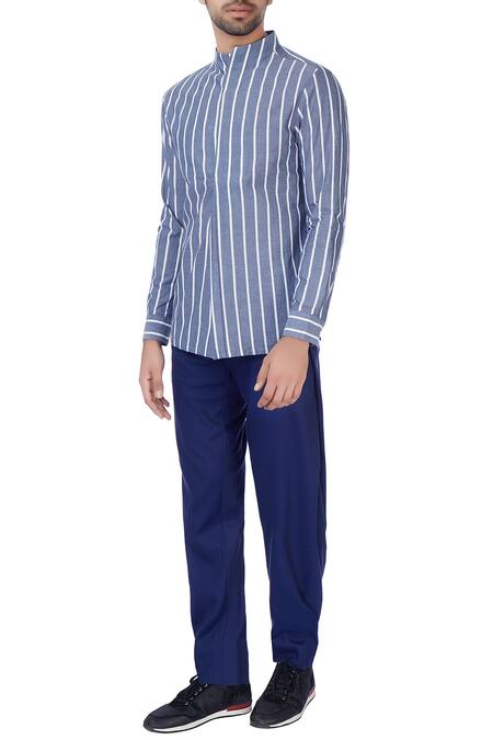 Dhruv Vaish Blue Cotton Striped Shirt