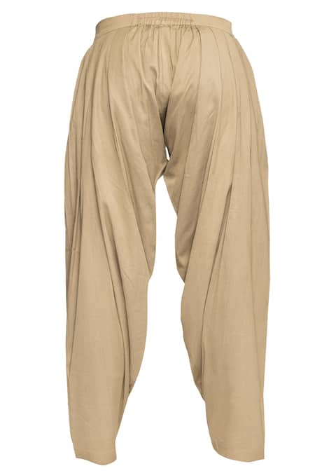 Pranay Baidya_Beige Cotton Silk Pleated Patiala Pant  _Online_at_Aza_Fashions
