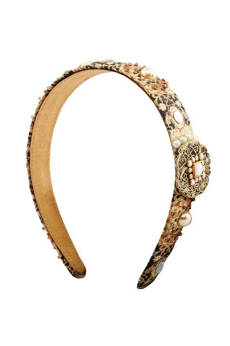 Puneet Gupta Black Pearls Satin Embellished Hairband