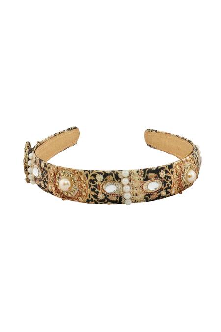 Shop Puneet Gupta Black Pearls Satin Embellished Hairband at Aza Fashions Shop_Puneet Gupta_Black Pearls Satin Embellished Hairband_at_Aza_Fashions