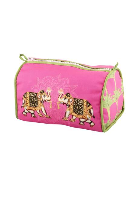 Puneet Gupta_Pink Hathi Bageecha Digital Printed Pouch _Online_at_Aza_Fashions