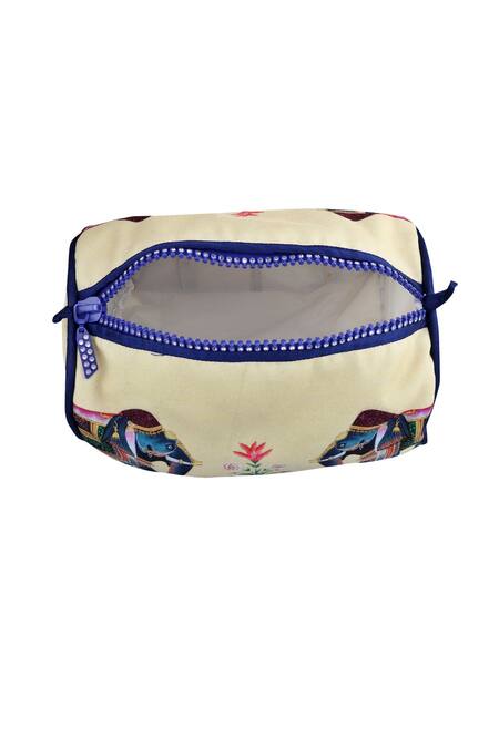 Buy_Puneet Gupta_Cream Digital Printed Canvas Elephant Pouch _Online_at_Aza_Fashions